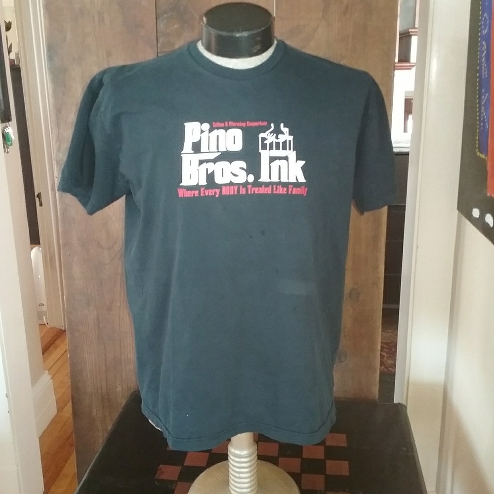 Vintage Mens Black Pino Bros. Ink Tattoo Tshirt XL